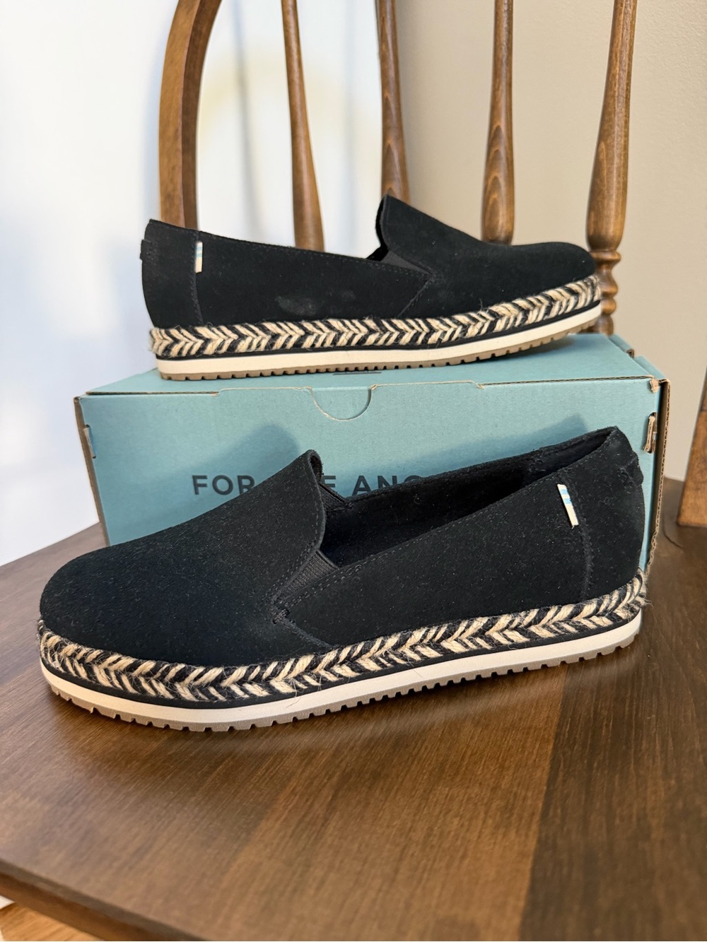 Toms Black Espadrille Platform Slip-Ons